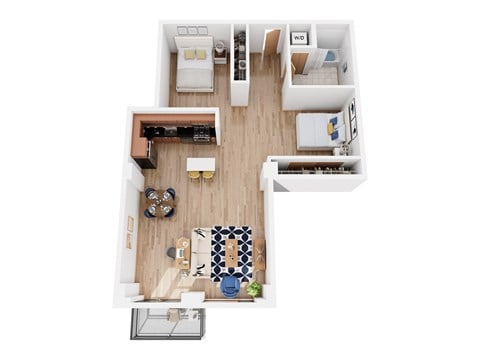 Floor plan for 1 bed, 1 bath, 1024 sqft